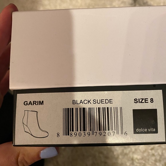 dolce vita “Garim” black suede ankle bootie wedge - Picture 7 of 7